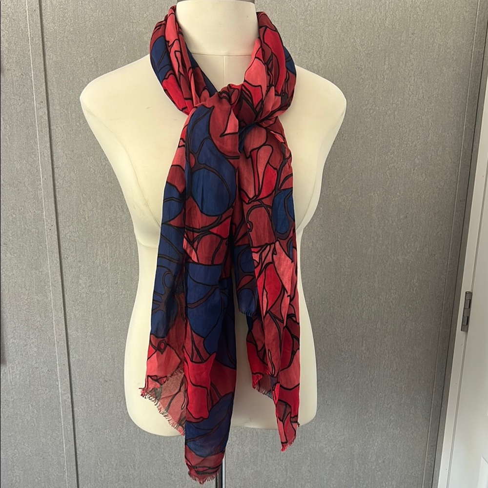 LOFT Red and Blue Floral Scarf Wrap